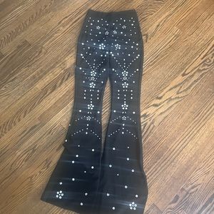 Rhinestone mesh flare pants
